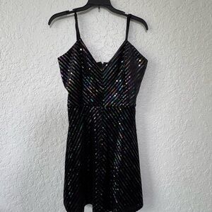 Dress the Population Black Iridescent Sequin and Velvet V-Neck Mini Dress